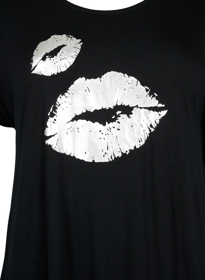 T-shirt met korte mouwen van viscose en opdruk, Black W. Lips, Packshot image number 2