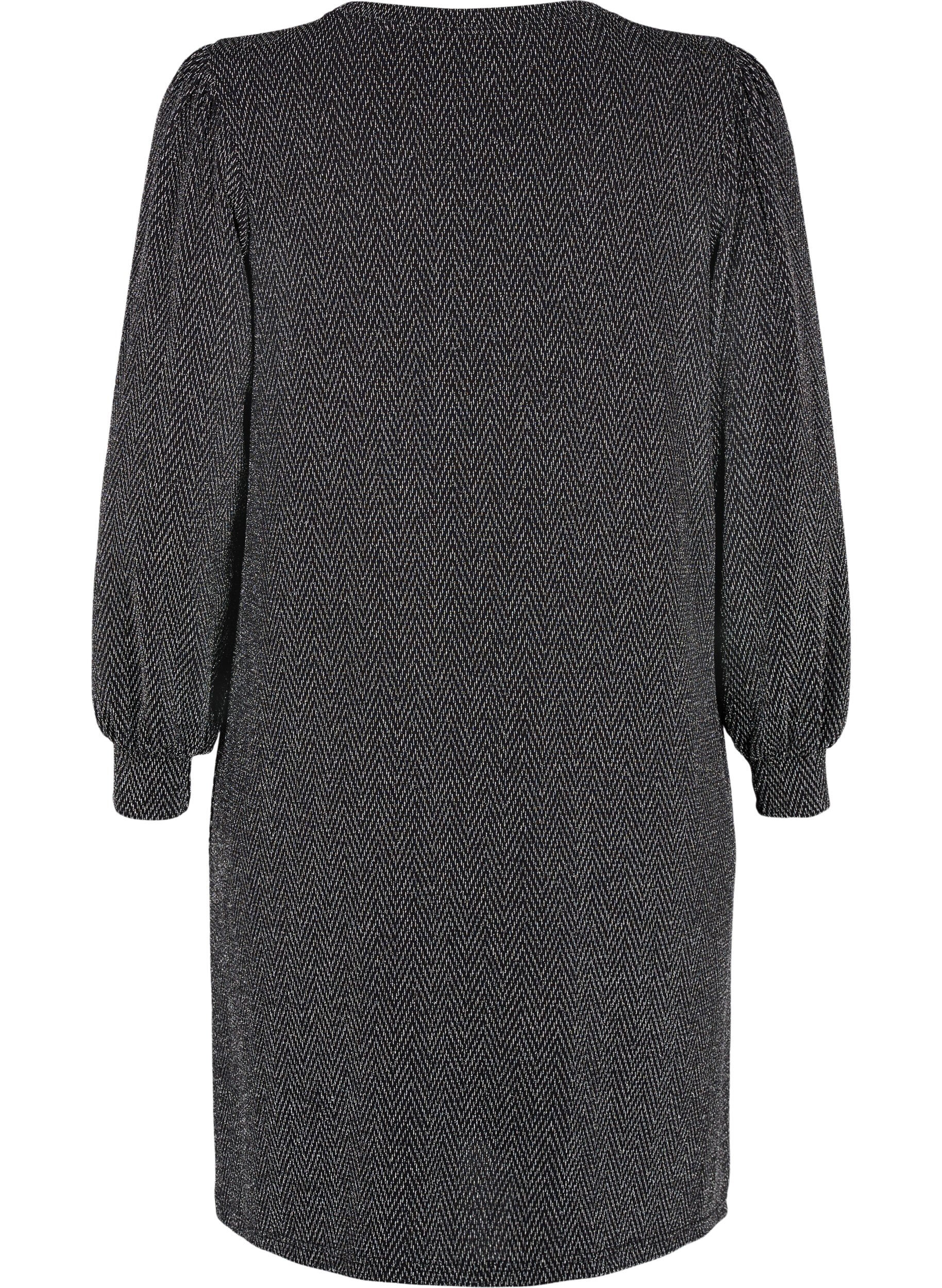 Zizzi Jurk met zigzagpatroon en glitter, Silver ZigZagShimmer, Packshot image number 1