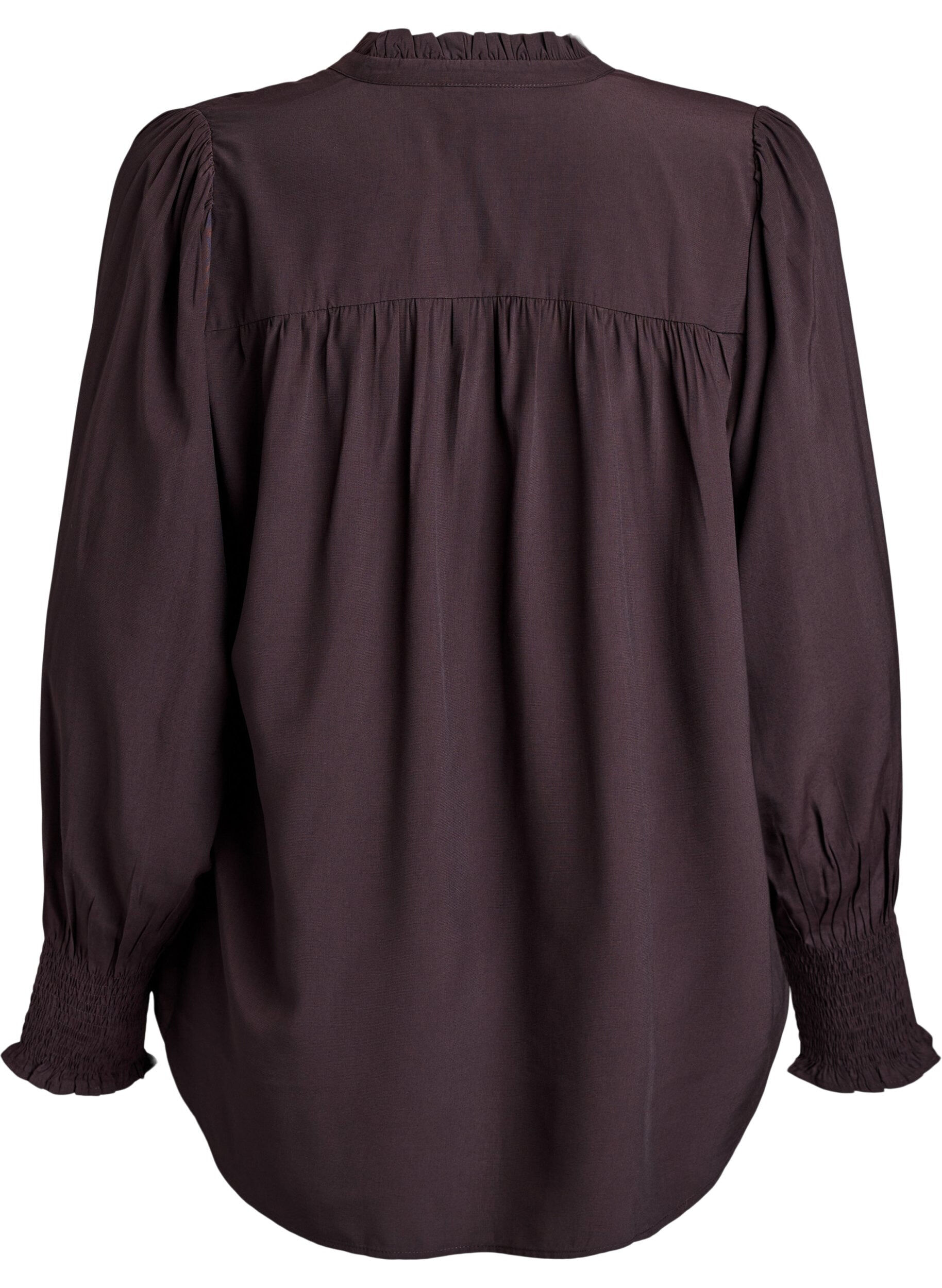 Zizzi Blouse met ruches kraag en plooien, Bruin, Packshot image number 1