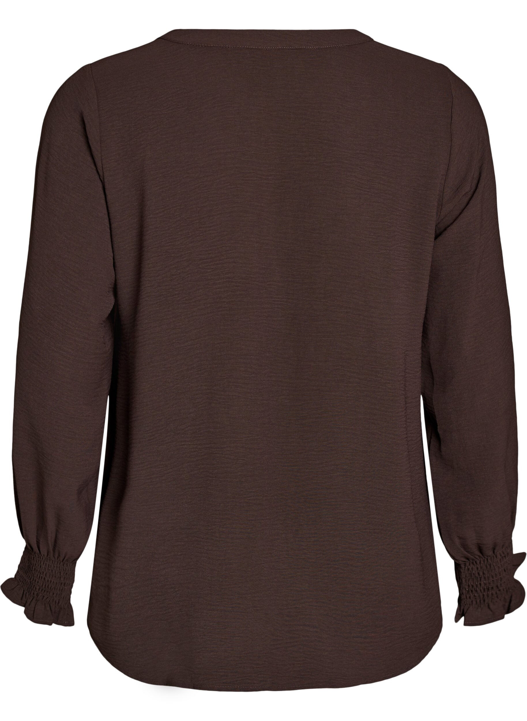 Zizzi Blouse met smockmanchetten en V-hals, Bruin, Packshot image number 1