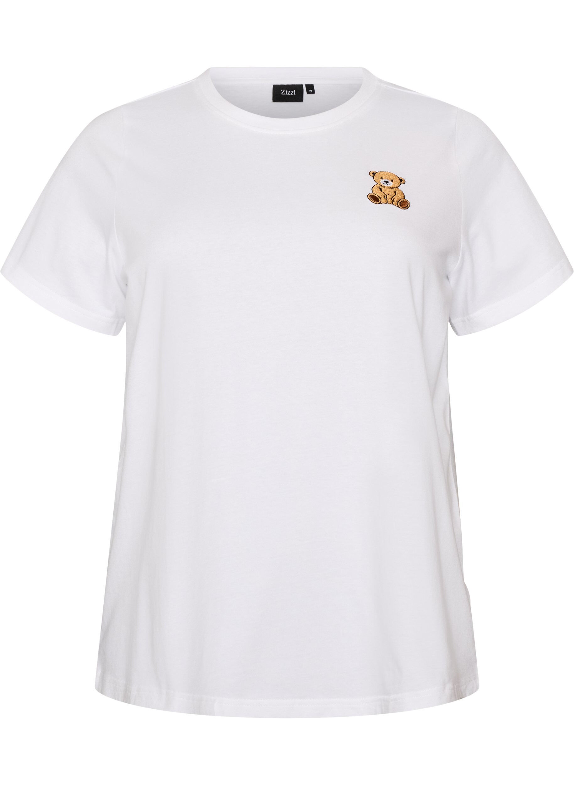 ZizziT-shirt van biologisch katoen met teddybeermotief, Wit, Packshot image number 0
