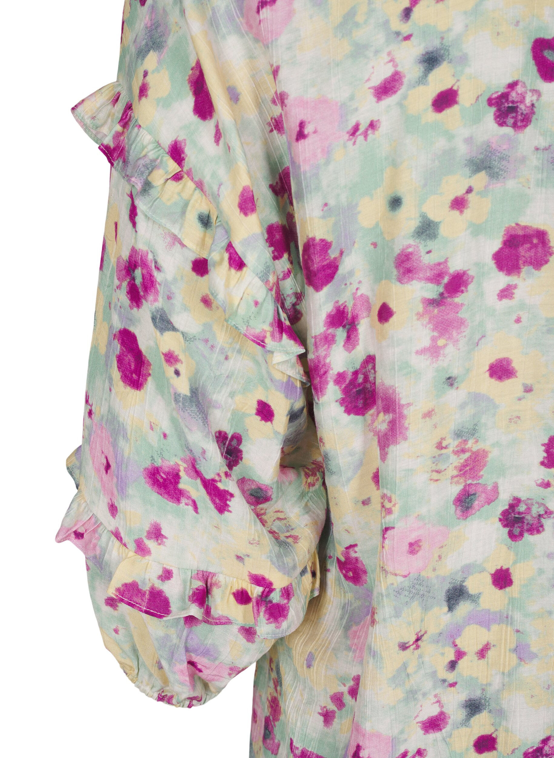 Zizzi Blouse met ruches en bloemenprint, Vanille, Packshot image number 3