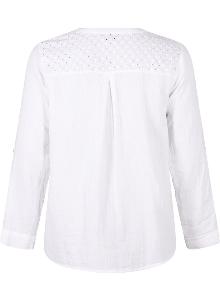 Katoenen blouse met broderie anglaise en 3/4 mouwen, Bright White, Packshot image number 1