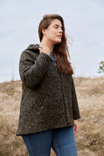 Korte gemêleerde jas met wol, Dark Grey Melange, Image image number 0