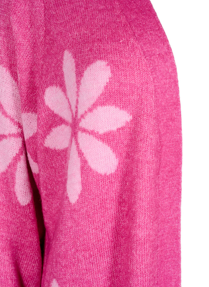 Lange cardigan met bloemen breisel, Raspberry Rose Comb, Packshot image number 2