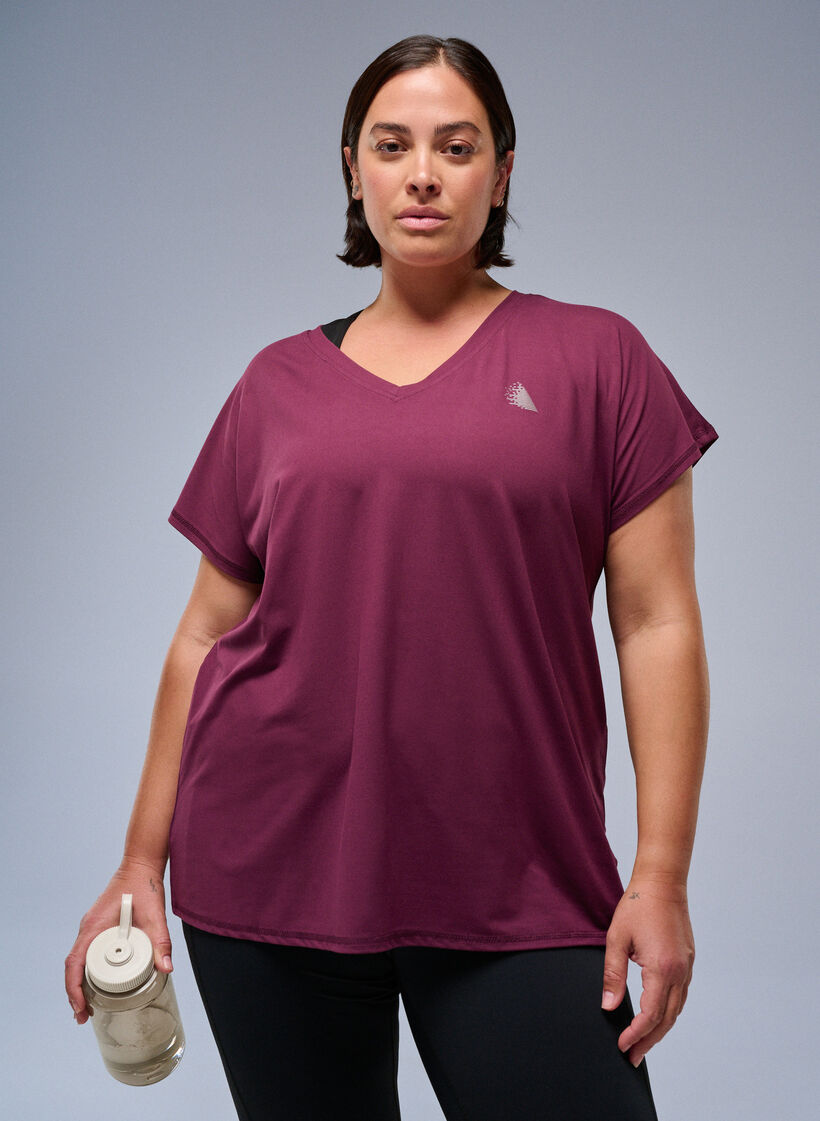 Losvallend sport T-shirt met V-hals, Rood, Image image number 0