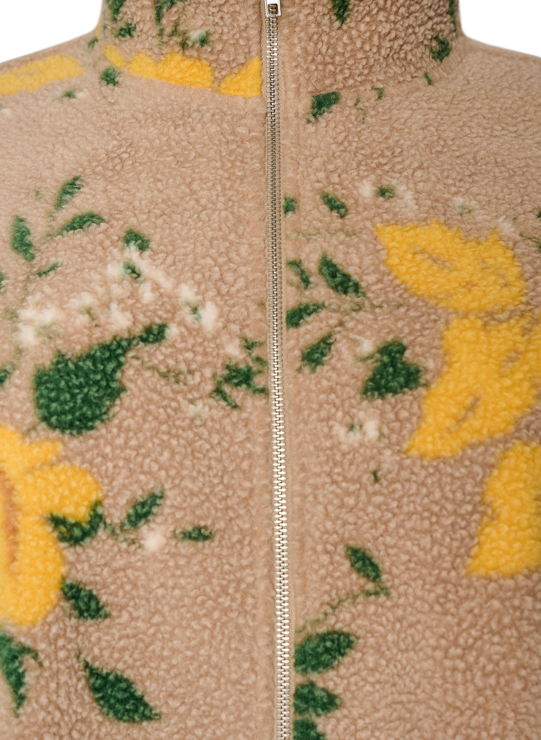 ZizziFloral fleecejack met een hoogsluitende kraag en ritssluiting, Beige, Packshot image number 2