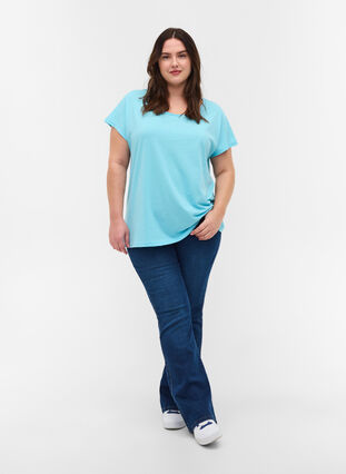 T-shirt met mix van katoen, Blue Topaz, Model image number 2