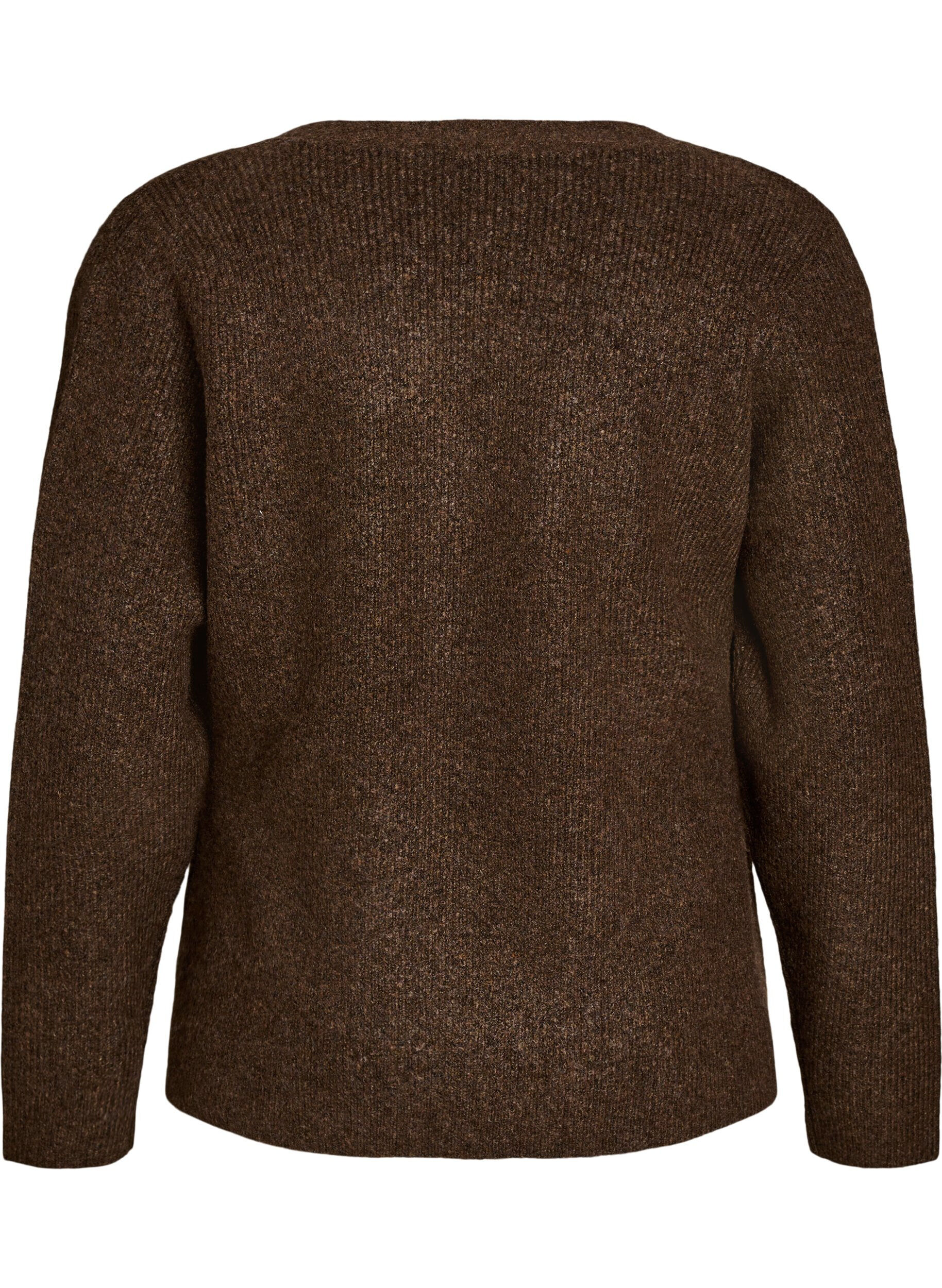 ZizziGebreid vest met asymmetrische sluiting, Bruin, Packshot image number 1