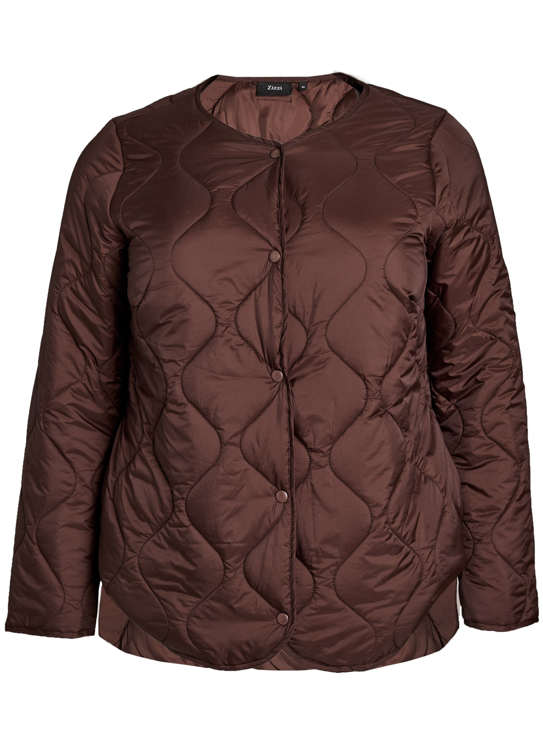 ZizziDoorgestikte jas met drukknopen en ronde hals, Bruin, Packshot image number 0