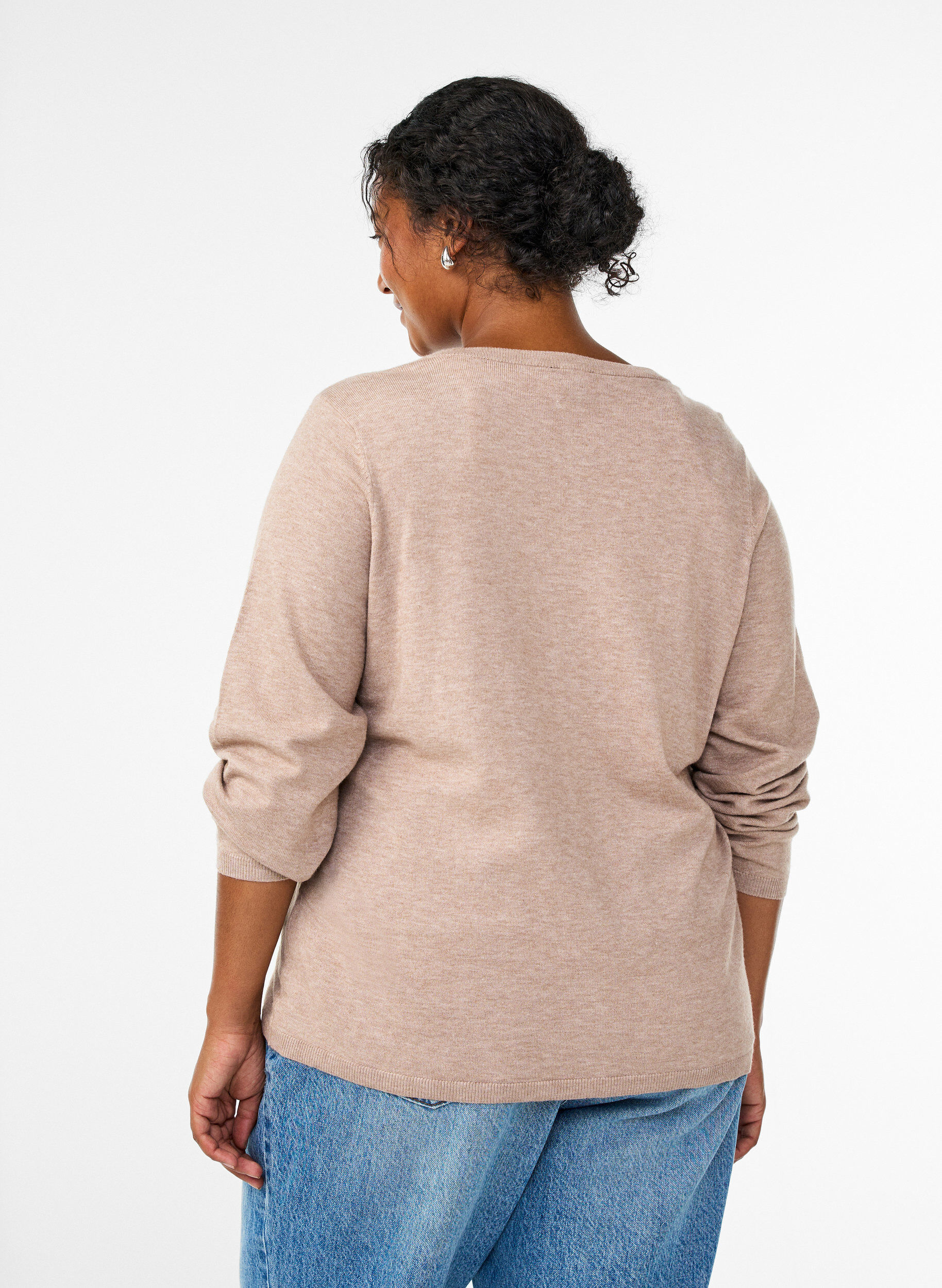 Zizzi Cardigan met ronde knopen, Beige, Model image number 2