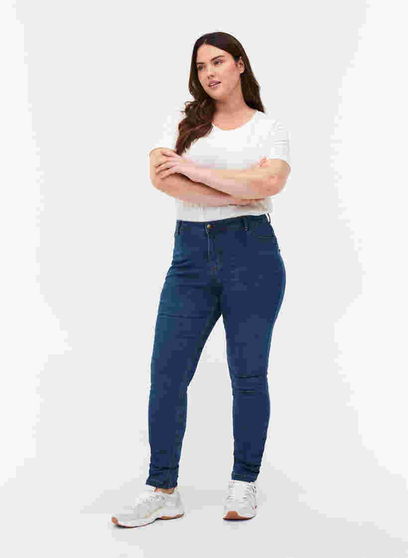 Extra slim fit Nille jeans met hoge taille, Blue d. washed, Model