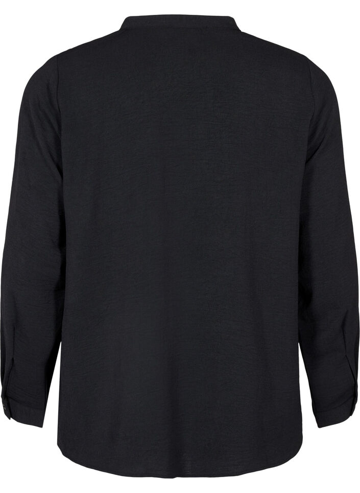 Blouse met lange mouwen en V-hals, Black, Packshot image number 1