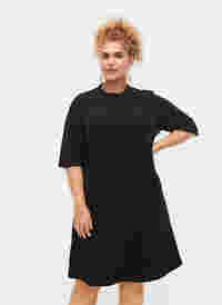 Gedessineerde jurk met glitter en korte mouwen, Black/Black Lurex, Model