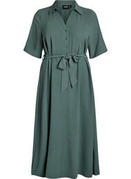 Midi overhemdjurk met strikceintuur, Groen