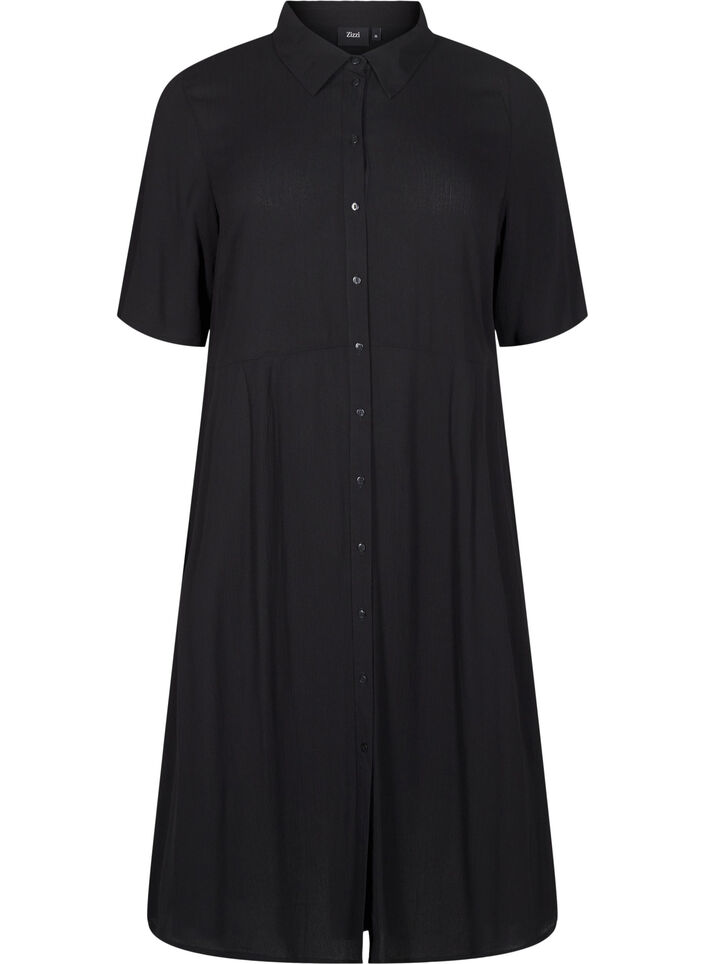 Midi shirtjurk met korte mouwen, Zwart, Packshot image number 0