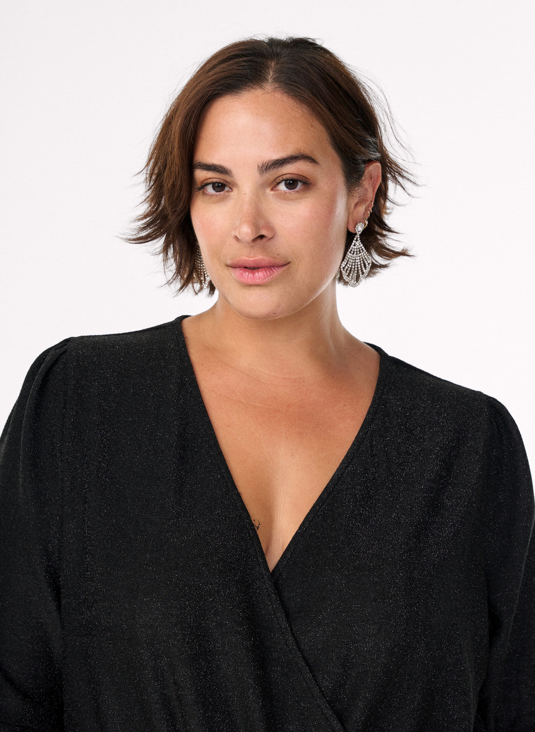 Zizzi Jumpsuit met glitter en strikceintuur, Zwart, Model image number 2