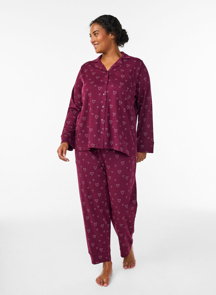 Katoenen pyjamabroek met hoge taille, Rood, Model image number 0