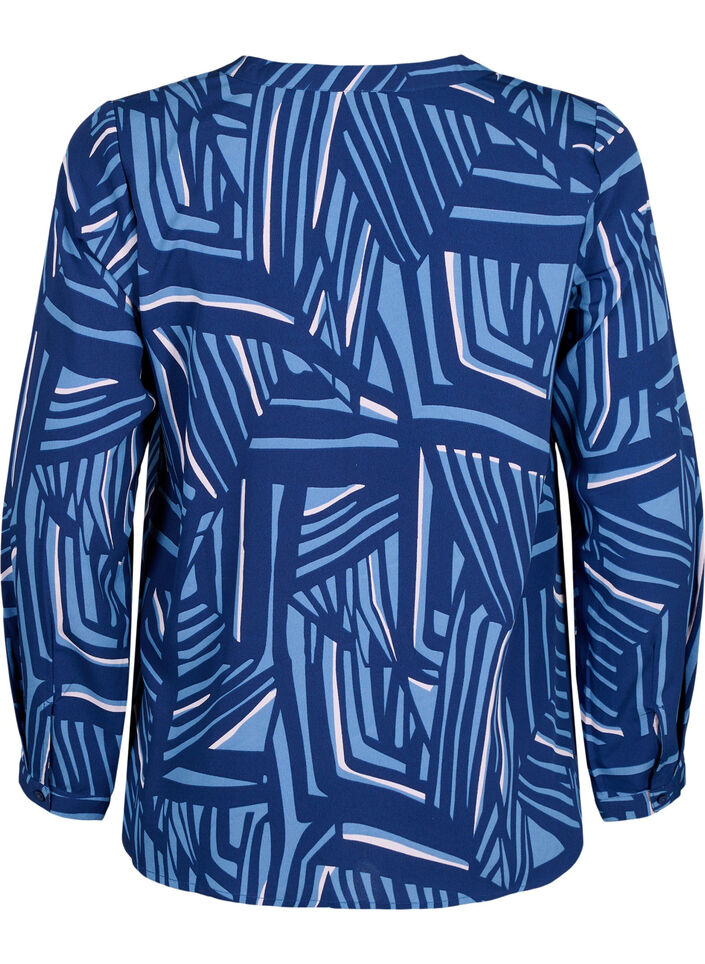 FLASH - Blouse met lange mouwen en print, Medieval Blue AOP, Packshot image number 1