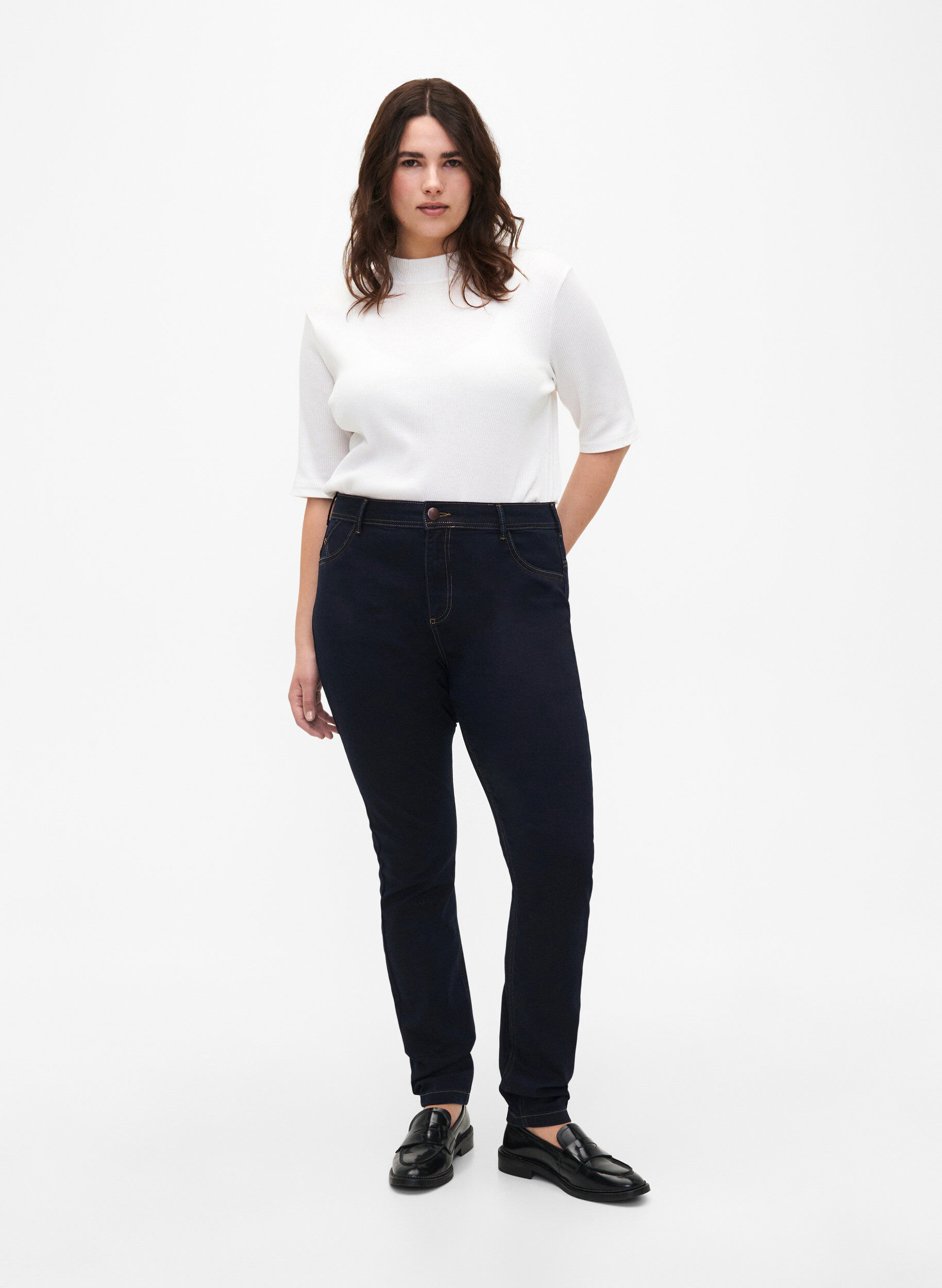 Extra slim fit Amy jeans met hoge taille, Blauw, Model