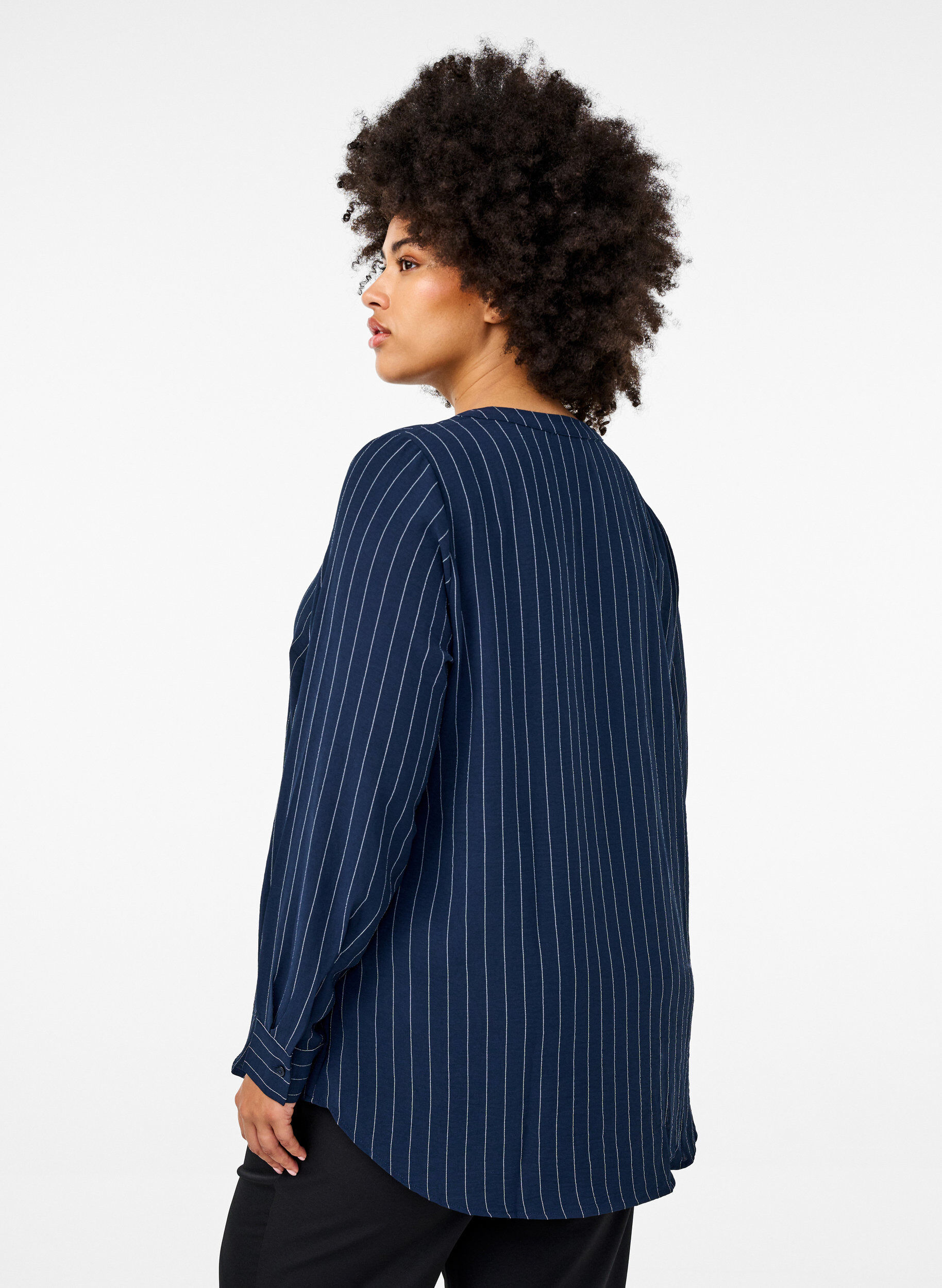 Zizzi FLASH - Streepjes overhemdblouse, Blauw, Model image number 2