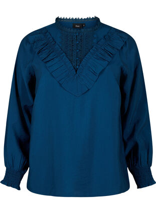 Viscose blouse met ruches en borduursel, Titan, Packshot image number 0