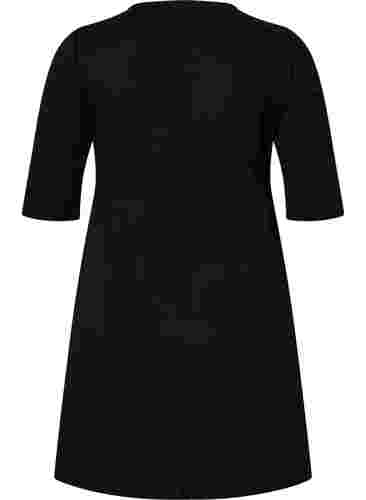 Effen jurk met 3/4-mouwen en split, Black, Packshot image number 1