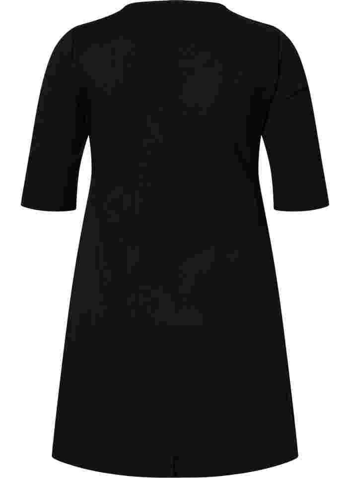 Effen jurk met 3/4-mouwen en split, Black, Packshot image number 1