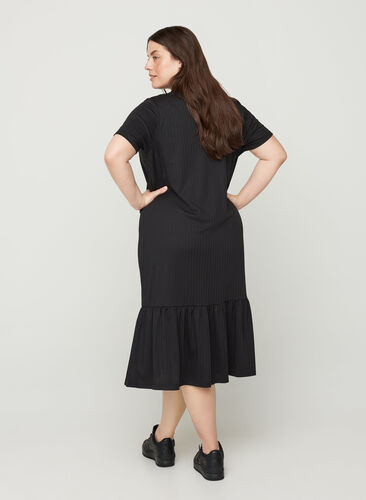 Midi-jurk met korte mouwen en knopen, Black, Model image number 1