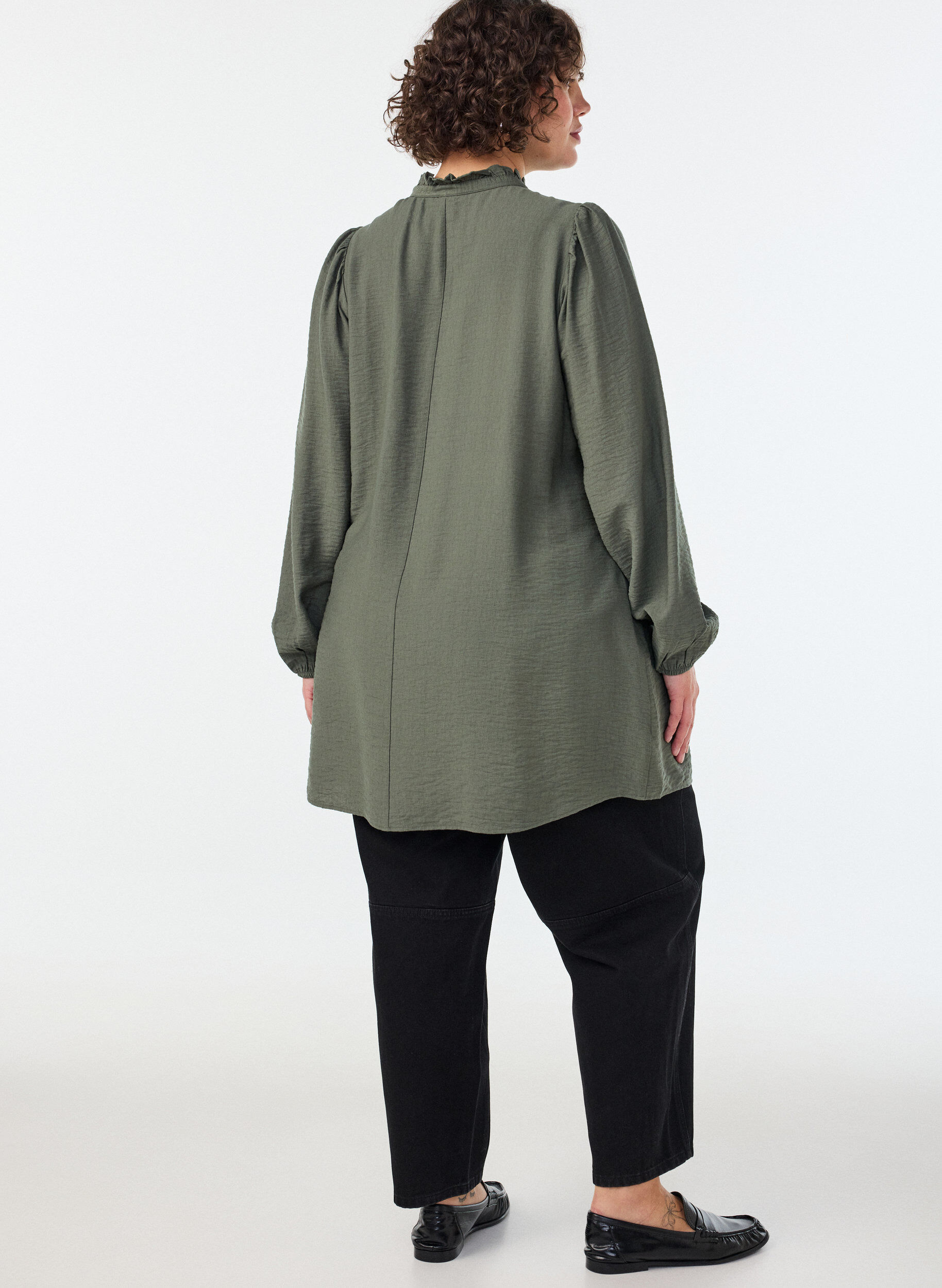 ZizziViscose tuniek met ruches en knopen, Groen, Model image number 2