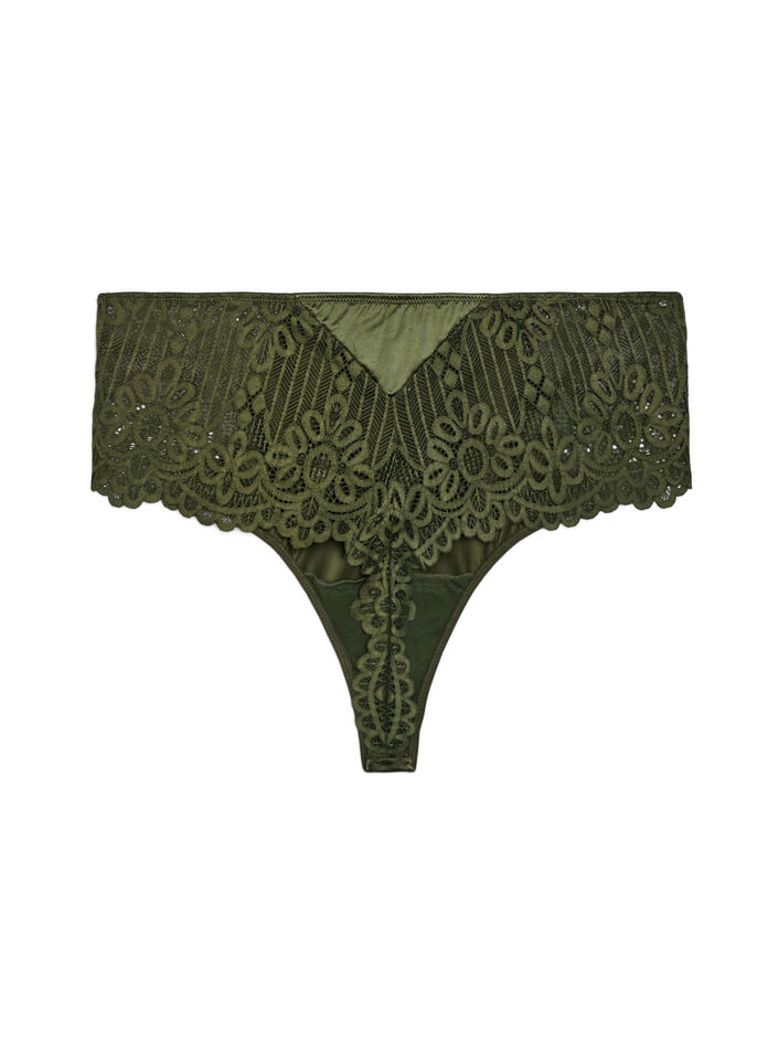 Hipster string met kant en microvezel, Groen, Packshot image number 1