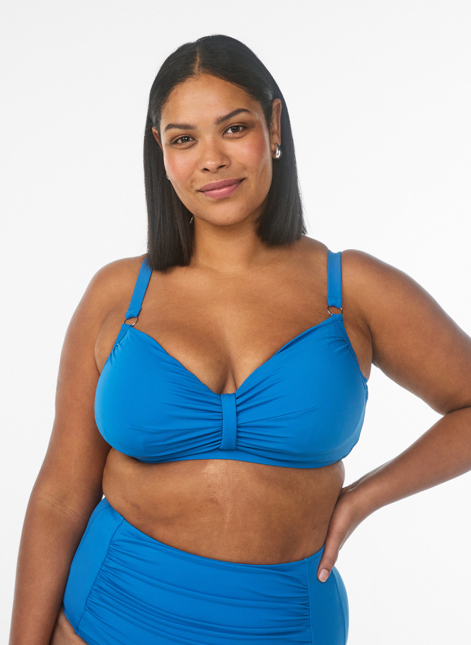 Zizzi Bikini-bh met beugel en drapering, Blauw, Model image number 0