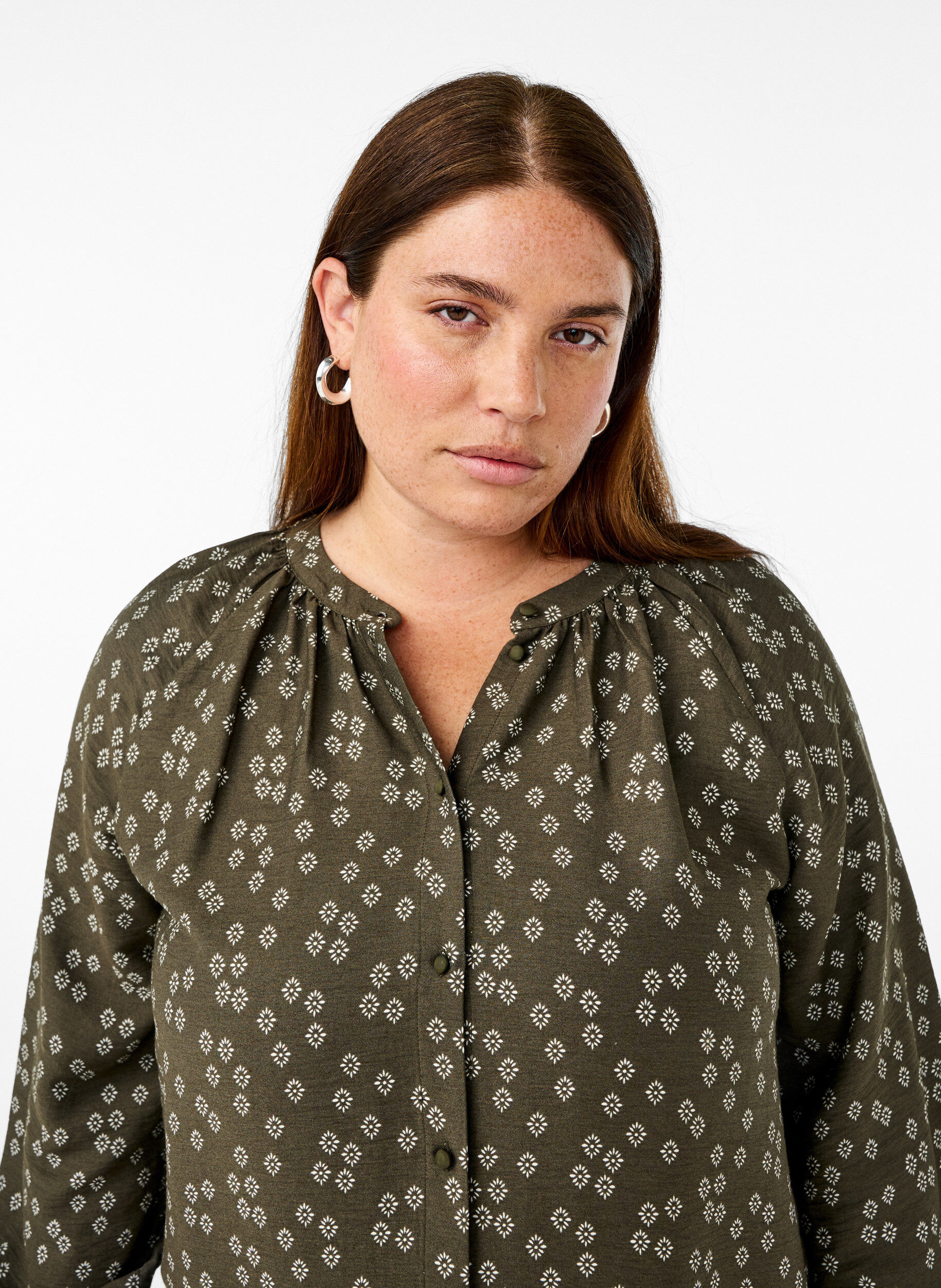 Zizzi Tunic met lange mouwen en bloemenprint, Groen, Image image number 0