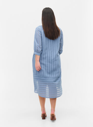 Viscose jurk met 3/4 mouwen en v-hals, Coronet Blue, Model image number 1