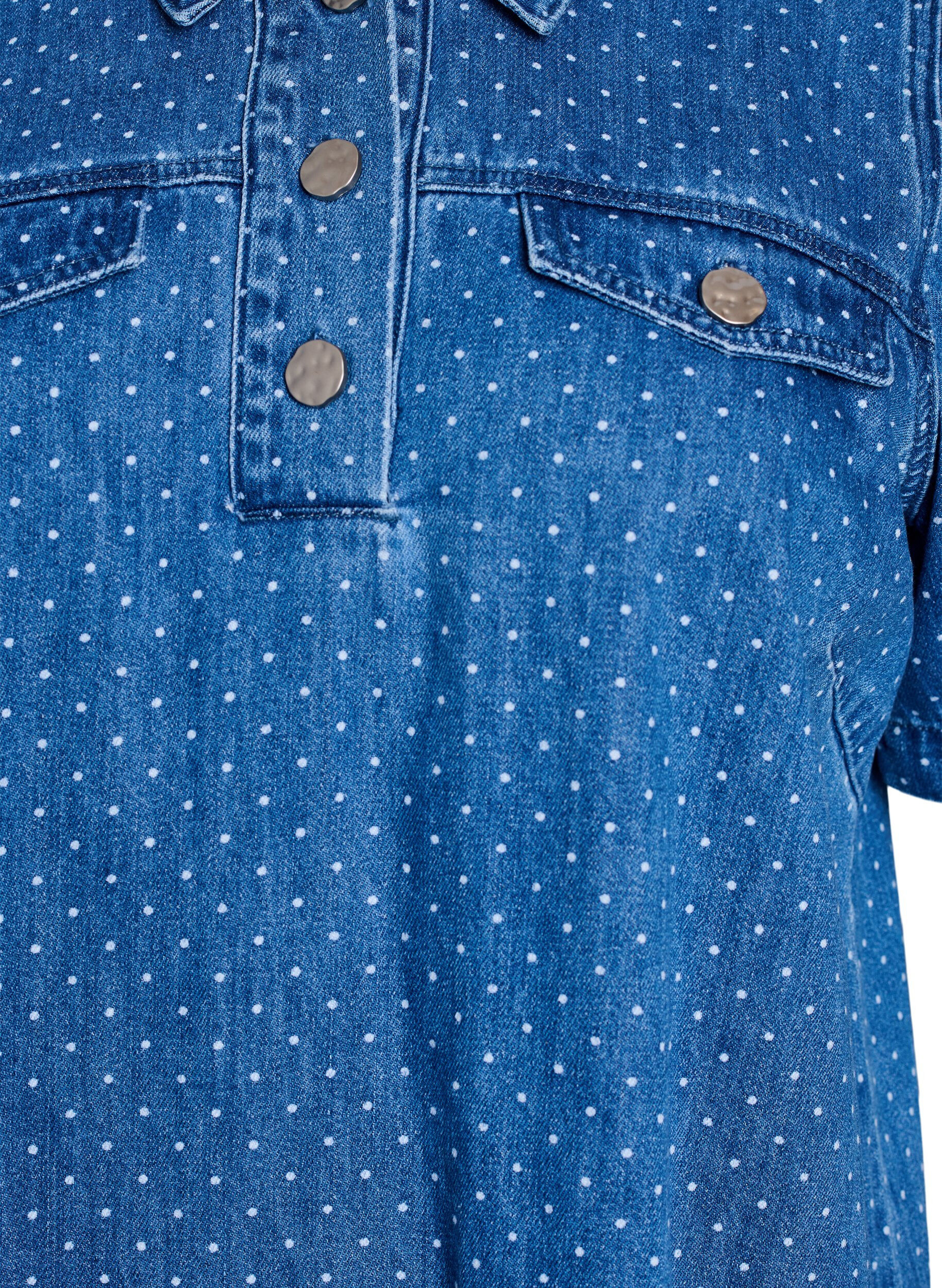 Zizzi Korte denimjurk met stippen, Blauw, Packshot image number 2