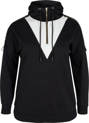 Sweatshirt met capuchon en rits, Black White, Packshot image number 0