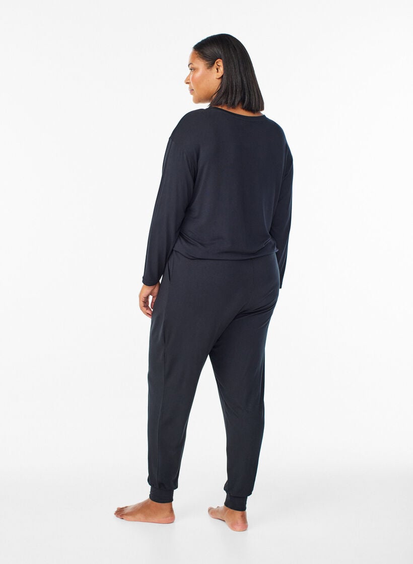 Nachtbroek van modal met hoge taille, Zwart, Model image number 1
