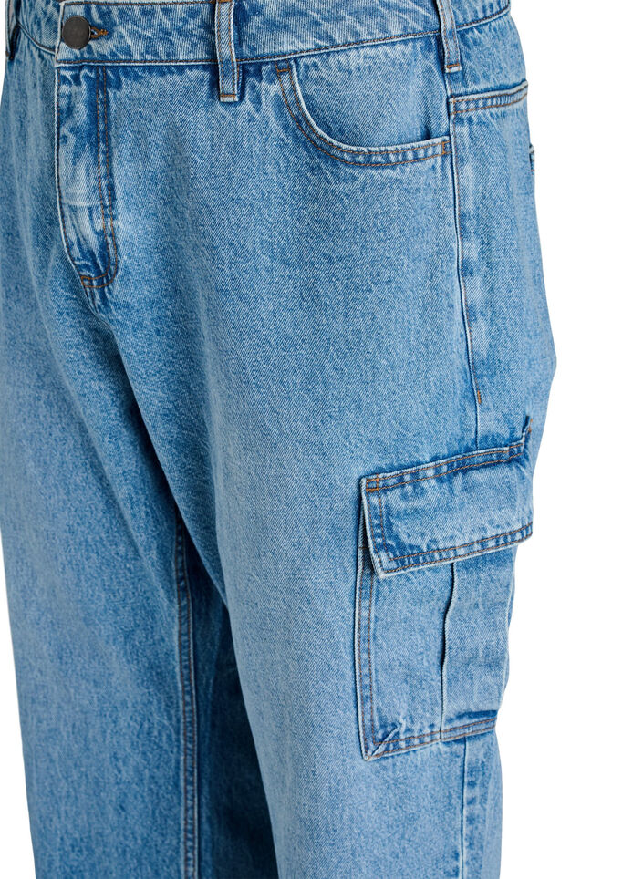 Losse pasvorm cargo jeans met hoge taille, Light Blue, Packshot image number 2
