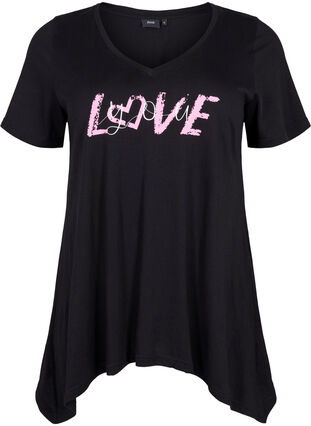 Katoenen T-shirt met korte mouwen, Black LOVE, Packshot image number 0