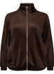 Zachte velours cardigan met rits en hoge kraag, Bruin, Packshot image number 0