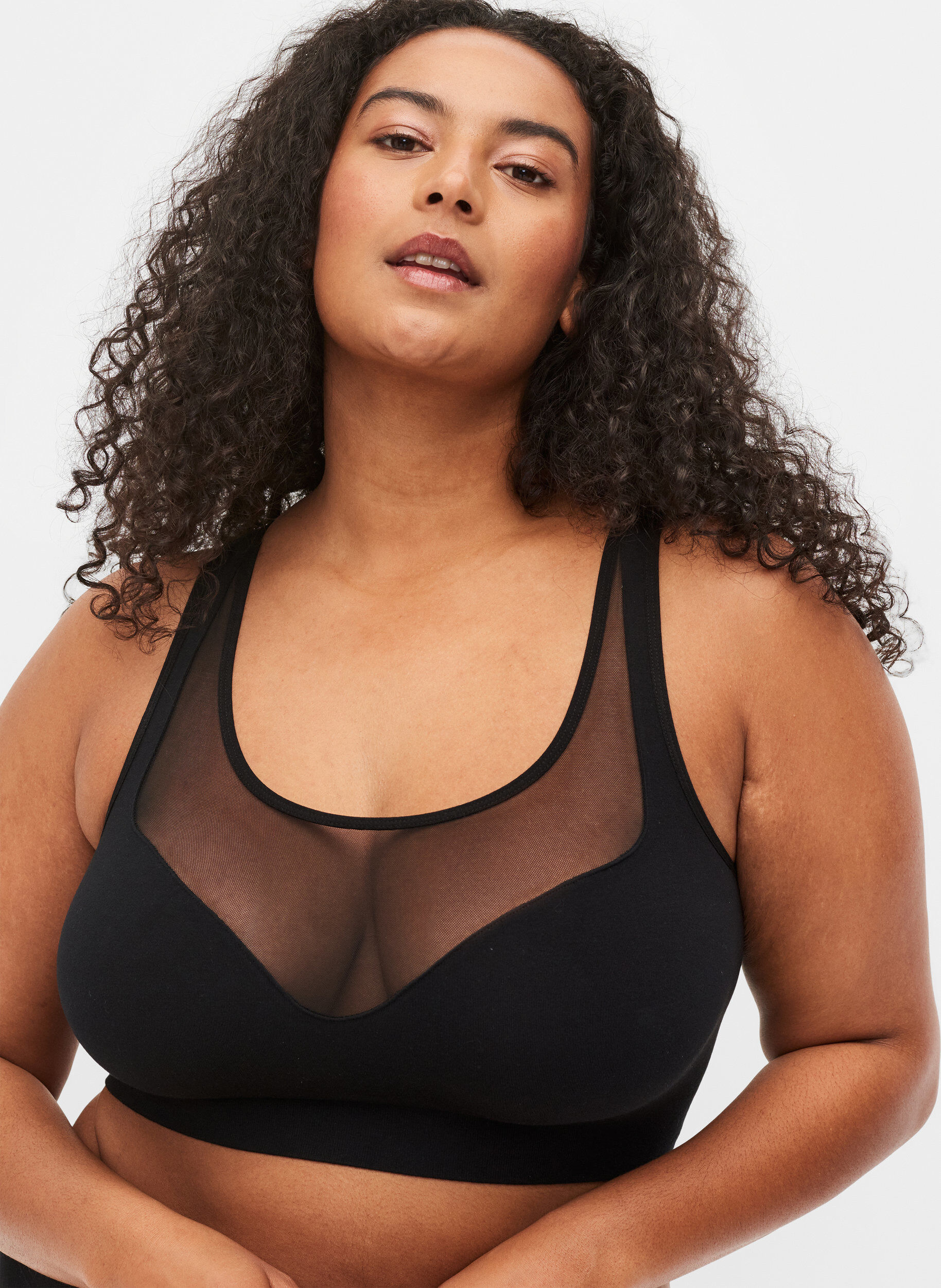 Zizzi Zachte beha met mesh, Black, Model image number 2