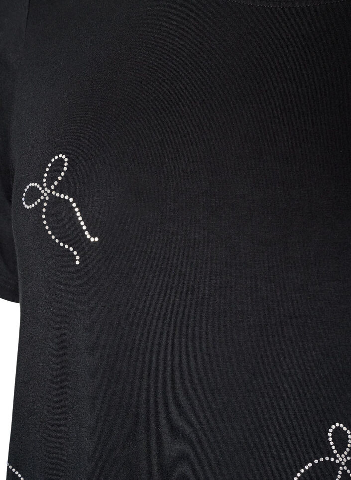 Viscose T-shirt met strassteentjes, Zwart, Packshot image number 2
