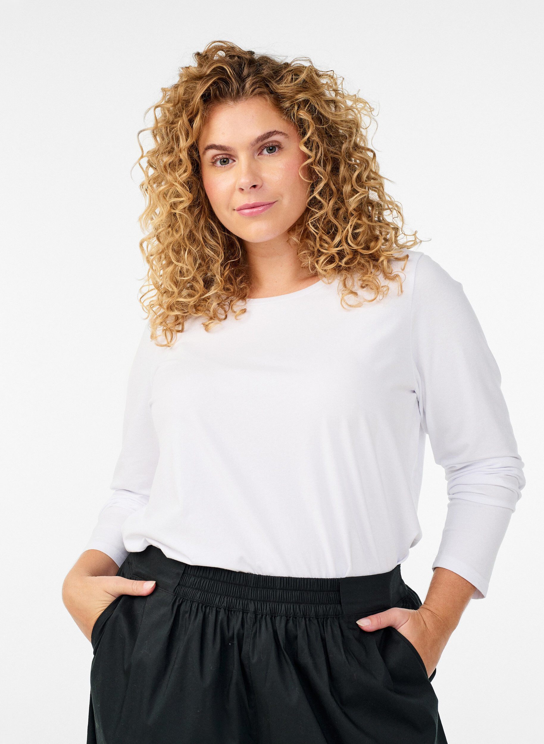 ZizziBasic jersey top met lange mouwen, Wit, Model image number 0