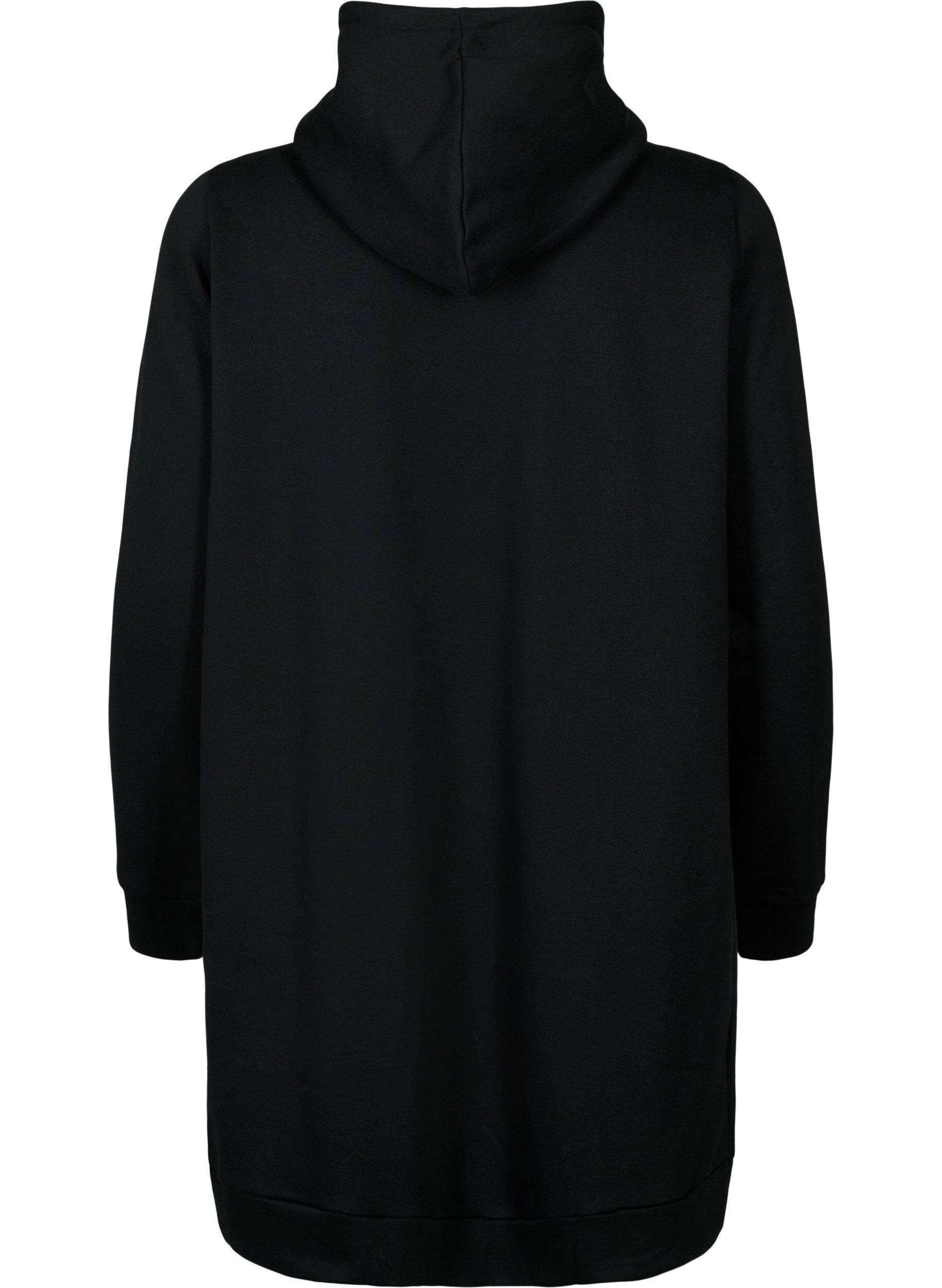 Zizzi Sportieve sweatshirtjurk met capuchon, Black/Grey, Packshot image number 1