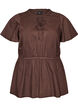 Katoenen blouse met strik en elastische taille, Bruin, Packshot image number 0