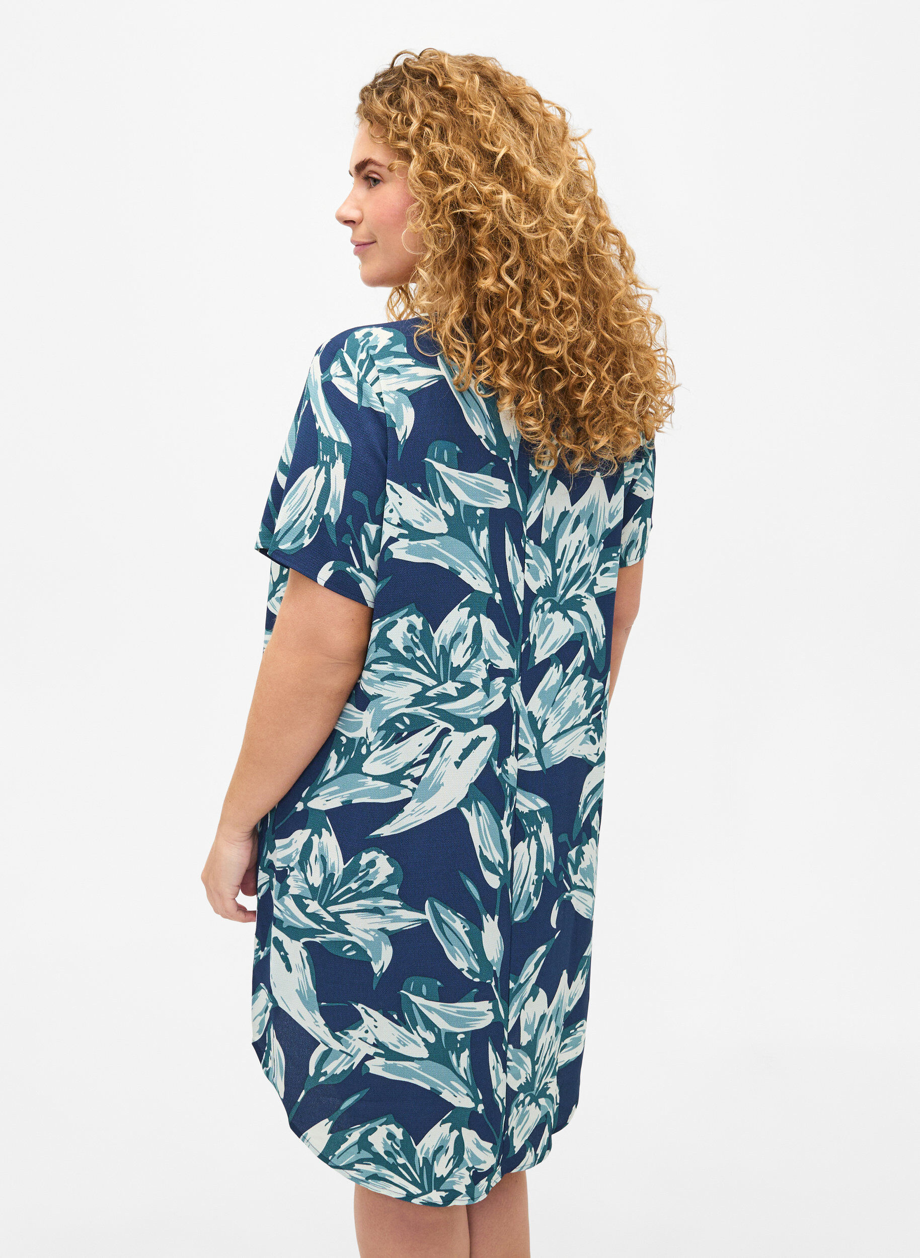 Zizzi Jurk met print en korte mouwen, Blauw, Model image number 2
