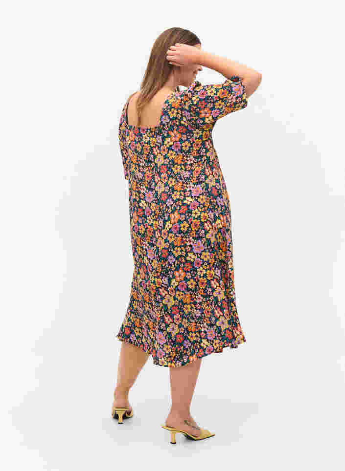 Gebloemde midi-jurk in viscose, Multi Flower AOP, Model image number 1