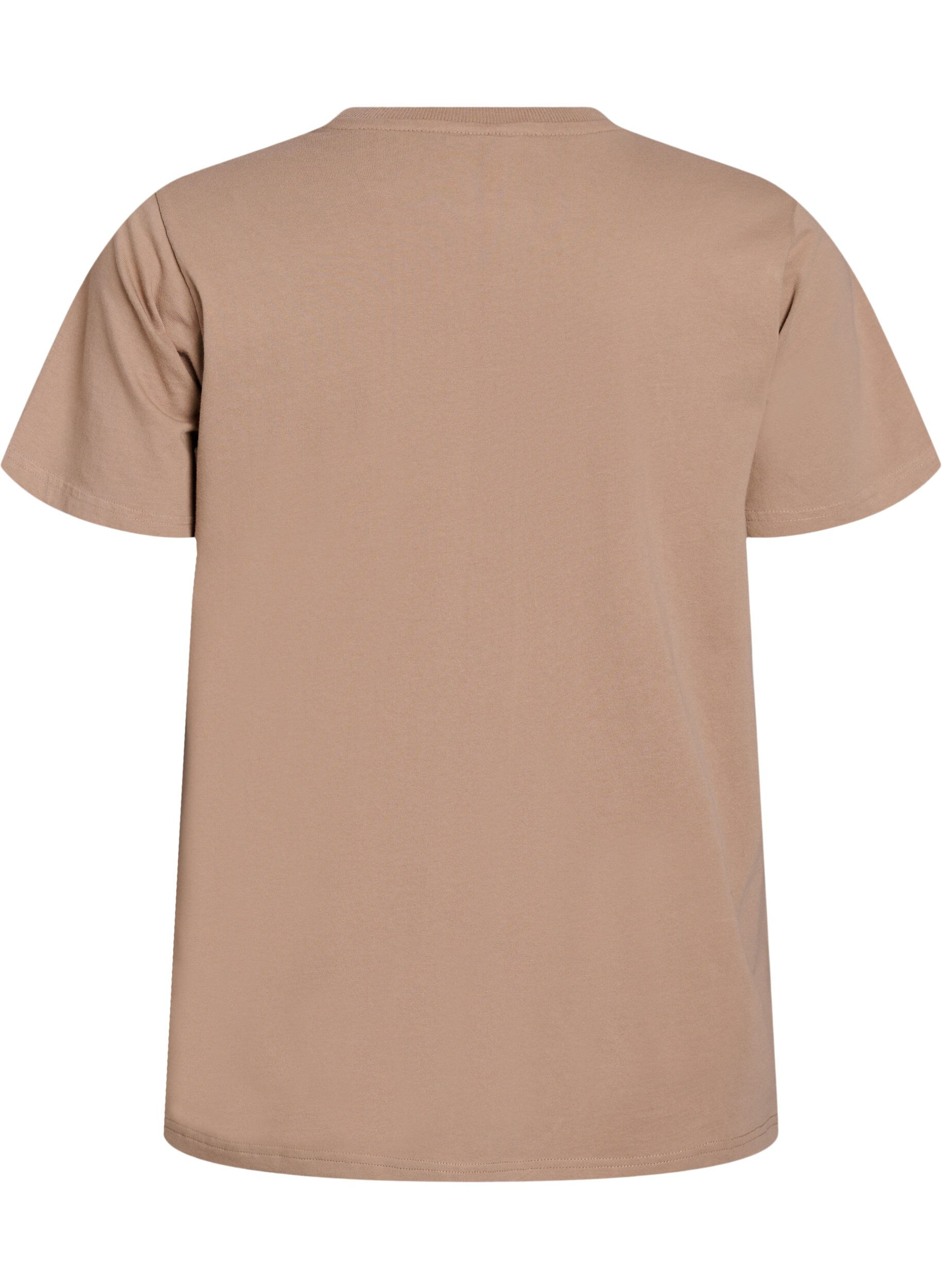 Zizzi T-shirt van biologisch katoen met statementprint, Beige, Packshot image number 1