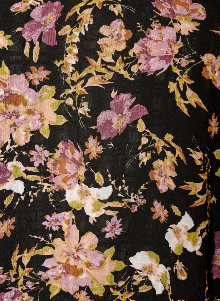 Blouse met bloemenprint en ruchesdetails, Zwart, Packshot image number 2