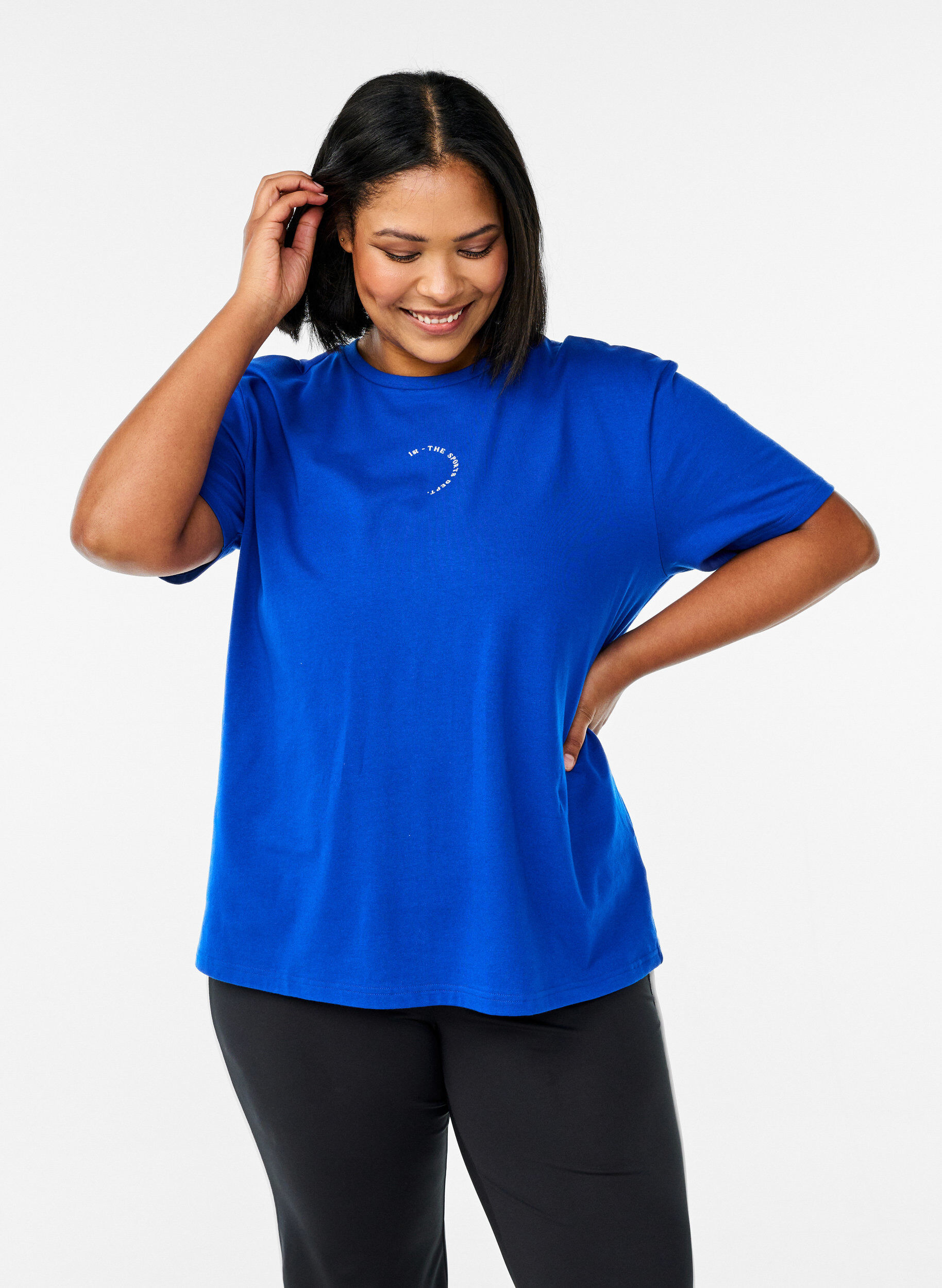 Zizzi Sportief T-shirt in biologische katoen, Blauw, Model image number 0